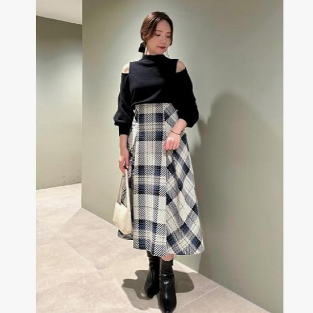 SNIDEL - ロービングチェックミディスカート アイボリー スナイデルの