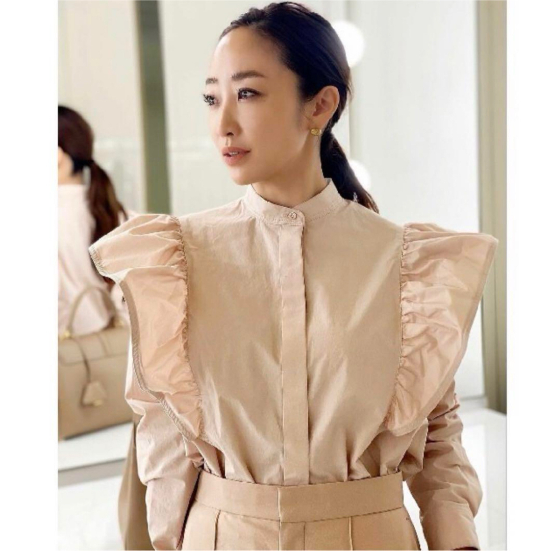 美品】ドゥロワー コットン ギャザーワイドフレアブラウス シャツ