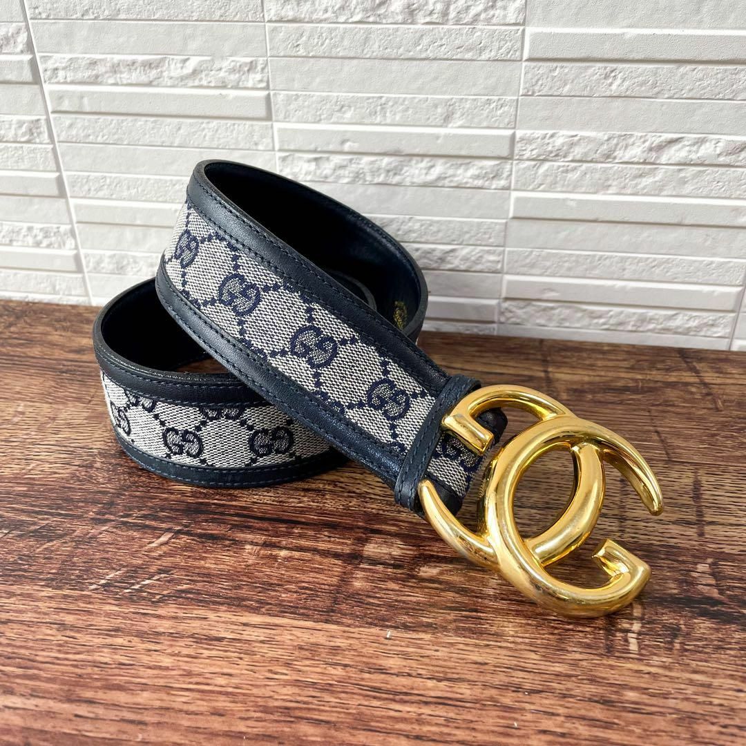 美品GUCCI グッチ キャンバス × レザー GG バックル ベルト インター