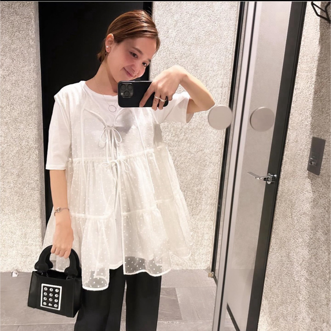 yori ヨリ ドットフロッキーティアードジレ F ブラック