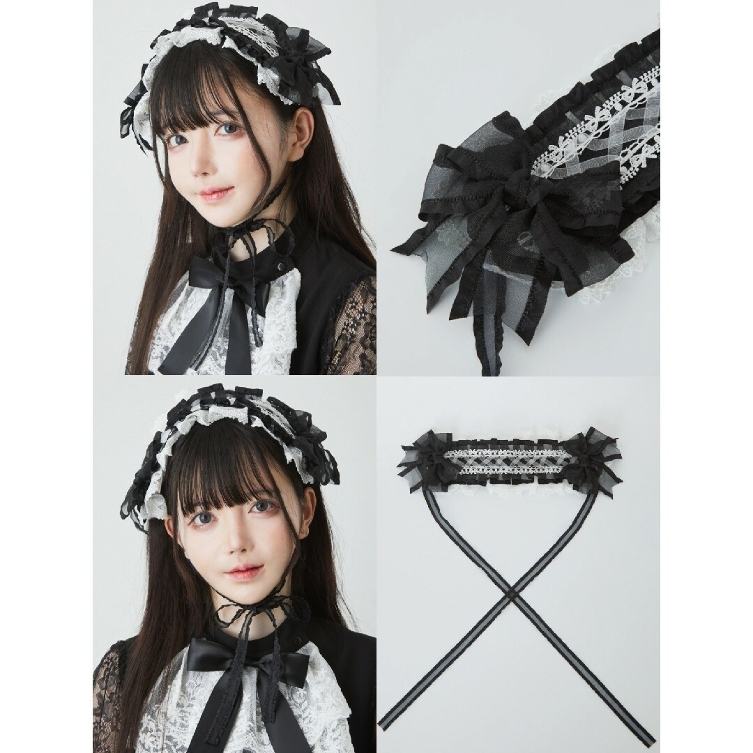 Ank Rouge - ﻿レースフリルヘッドドレス 黒白□Jamie エーエヌケー