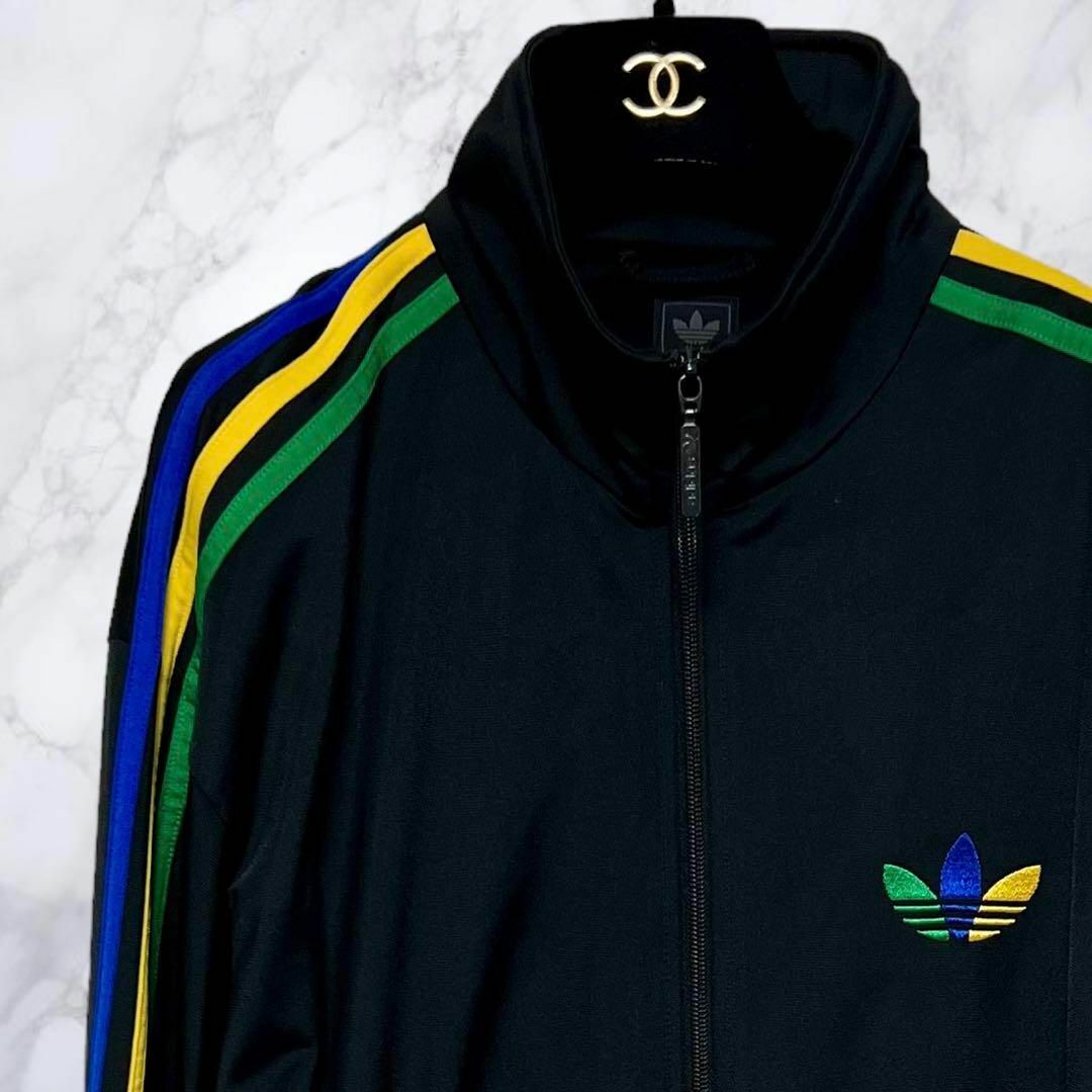 adidas - 希少☆ 2XL アディダス トラックジャケット 刺繍ロゴ 黒 虹色