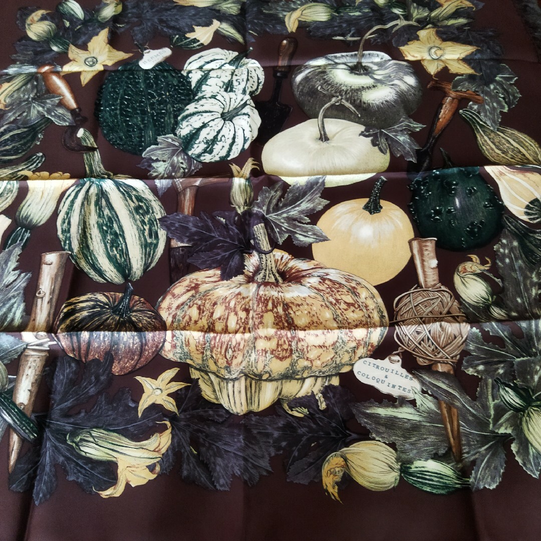 HERMES エルメス カレ90 カボチャとコロシント スカーフ シルク