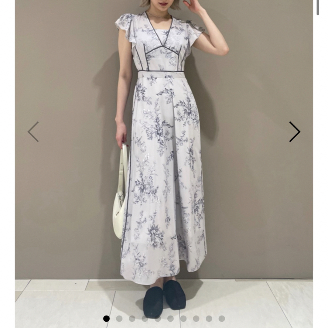 サテンパイピングプリントシフォンワンピース