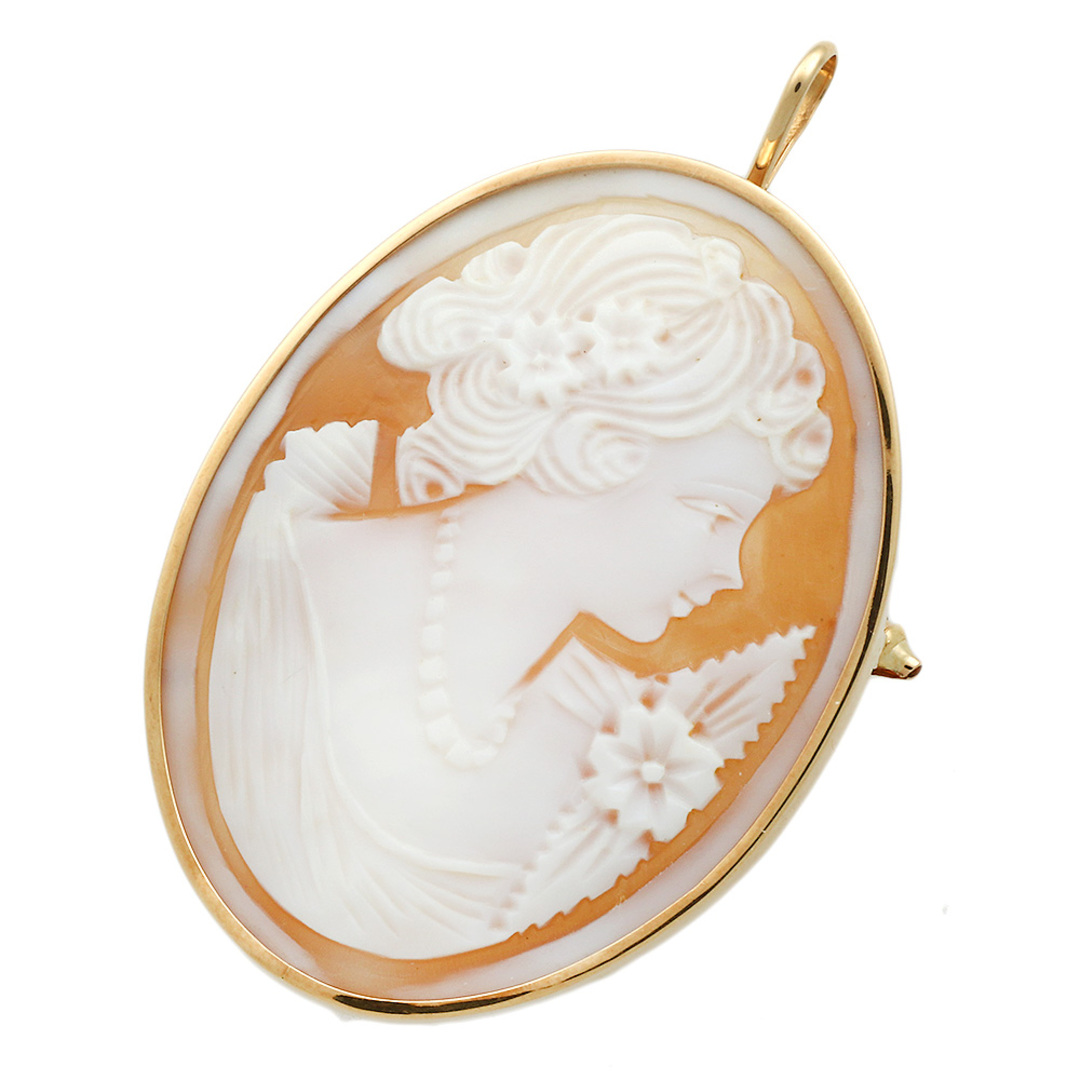本物保証】 新品同様 シェルカメオ ペンダント付ブローチ K18YG シェル