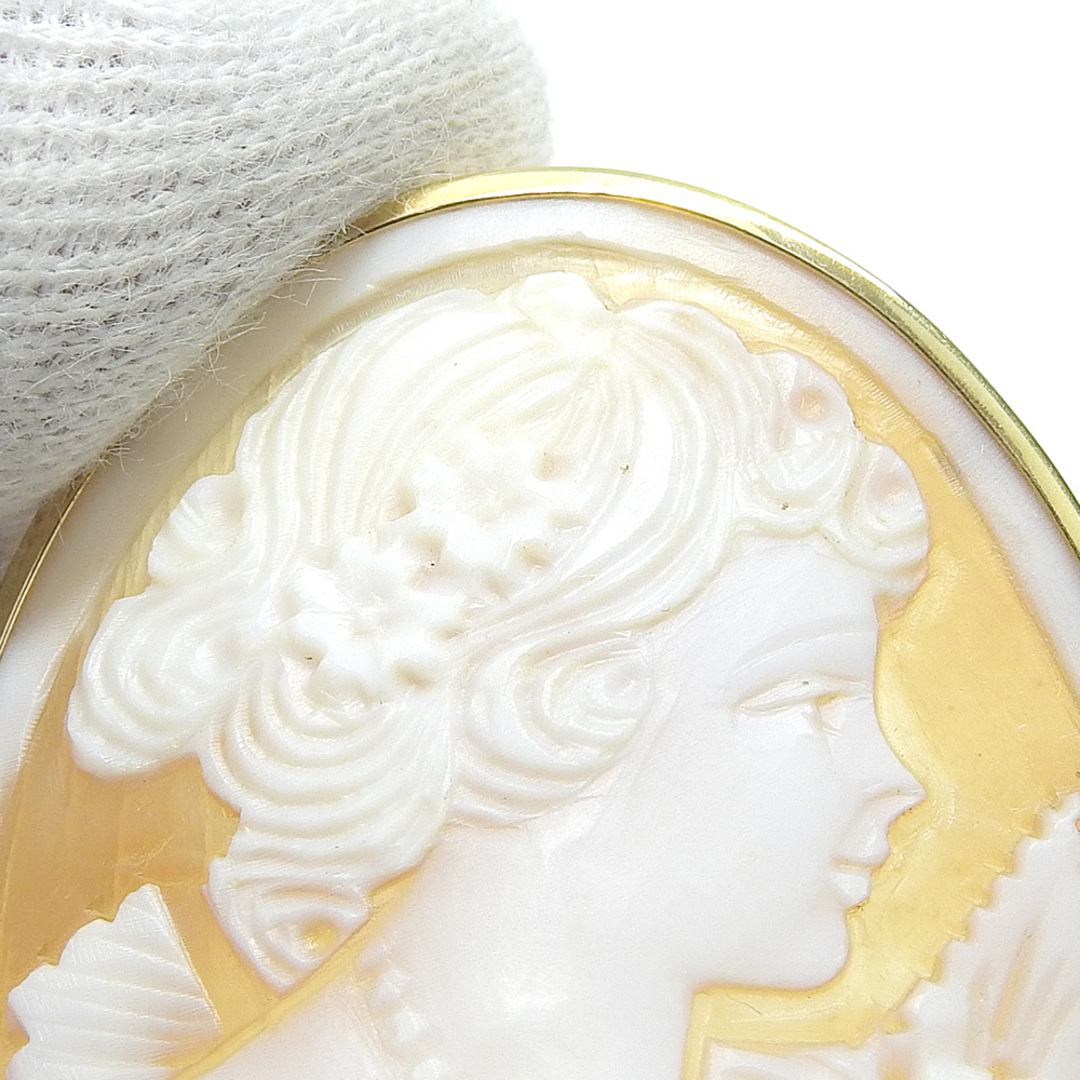本物保証】 新品同様 シェルカメオ ペンダント付ブローチ K18YG シェル