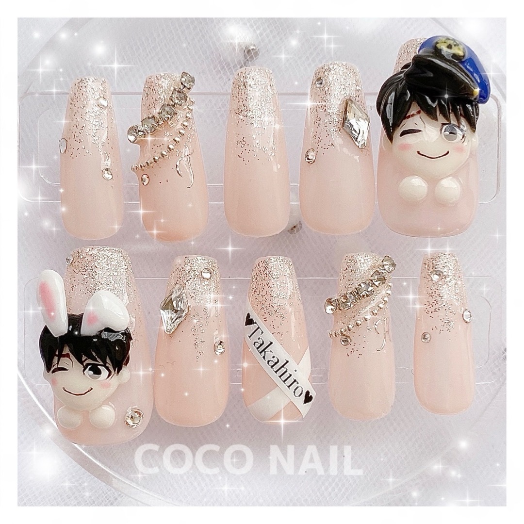 ネイルチップ 推しネイル 3Dネイル 量産型 ワンホン 韓国 ジャニヲタの