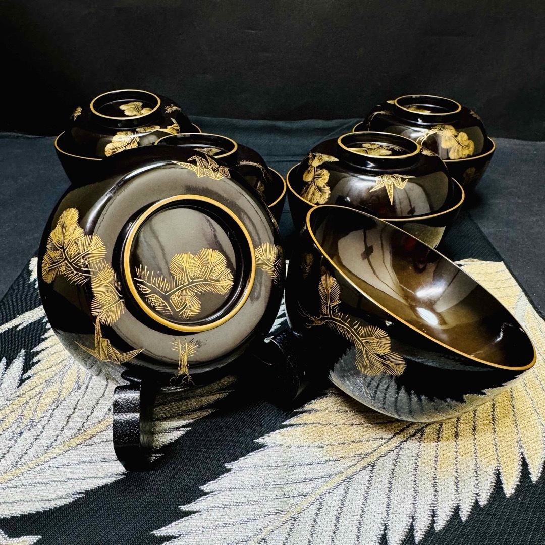 ☆ 旧家からの初だし 蒔絵漆塗御椀(松に鶴)No.2