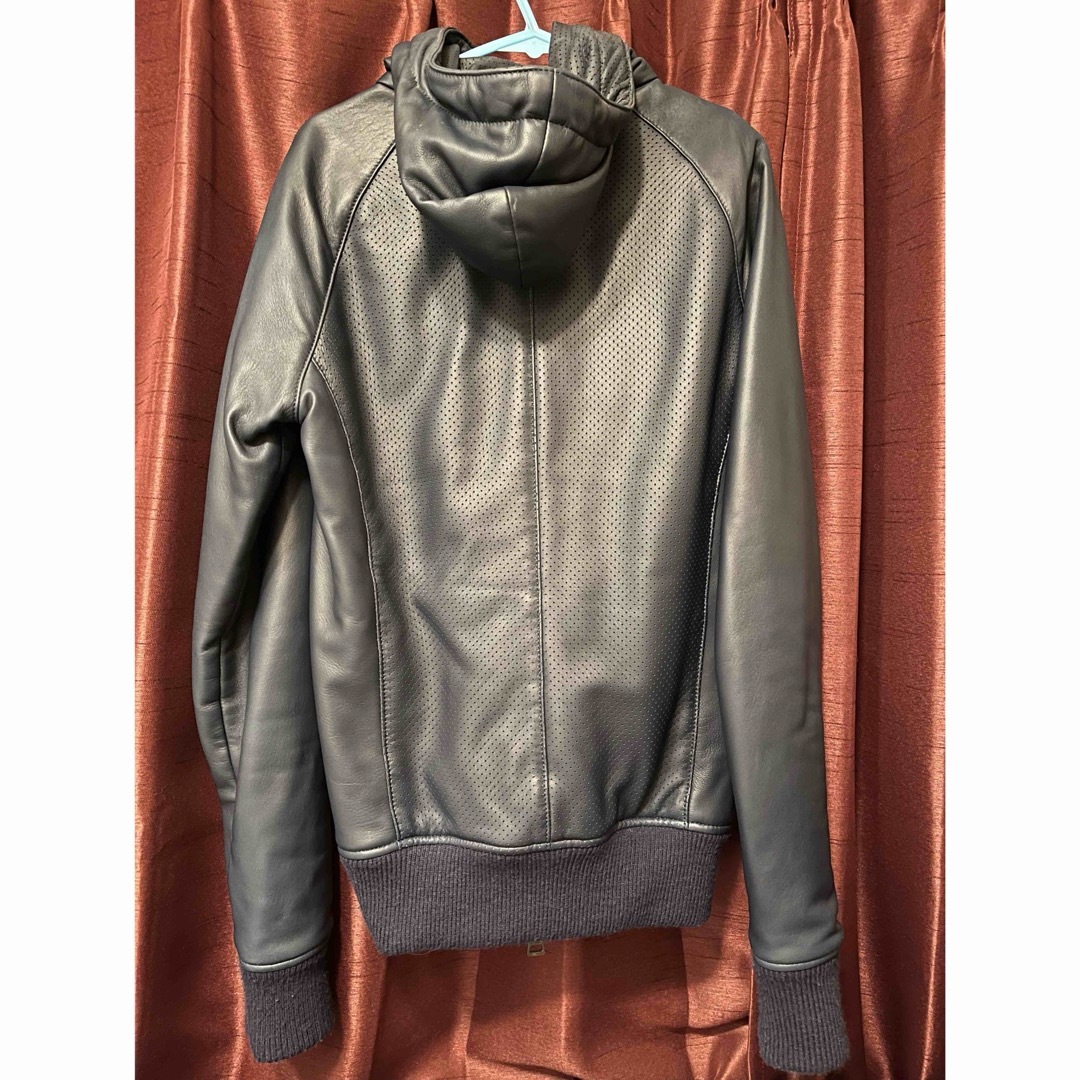 AKM】エイケイエム ダブルファスナー ラムレザージャケット パーカー M 茶