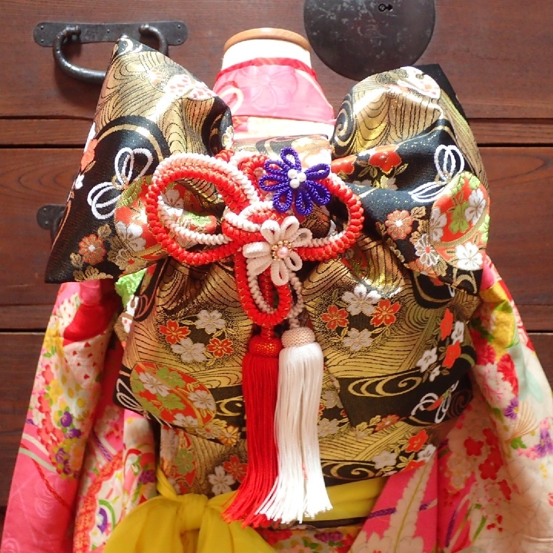 七五三 大人用袋帯からの作り帯 子供 1点物 鶴柄 アンティーク 七五三