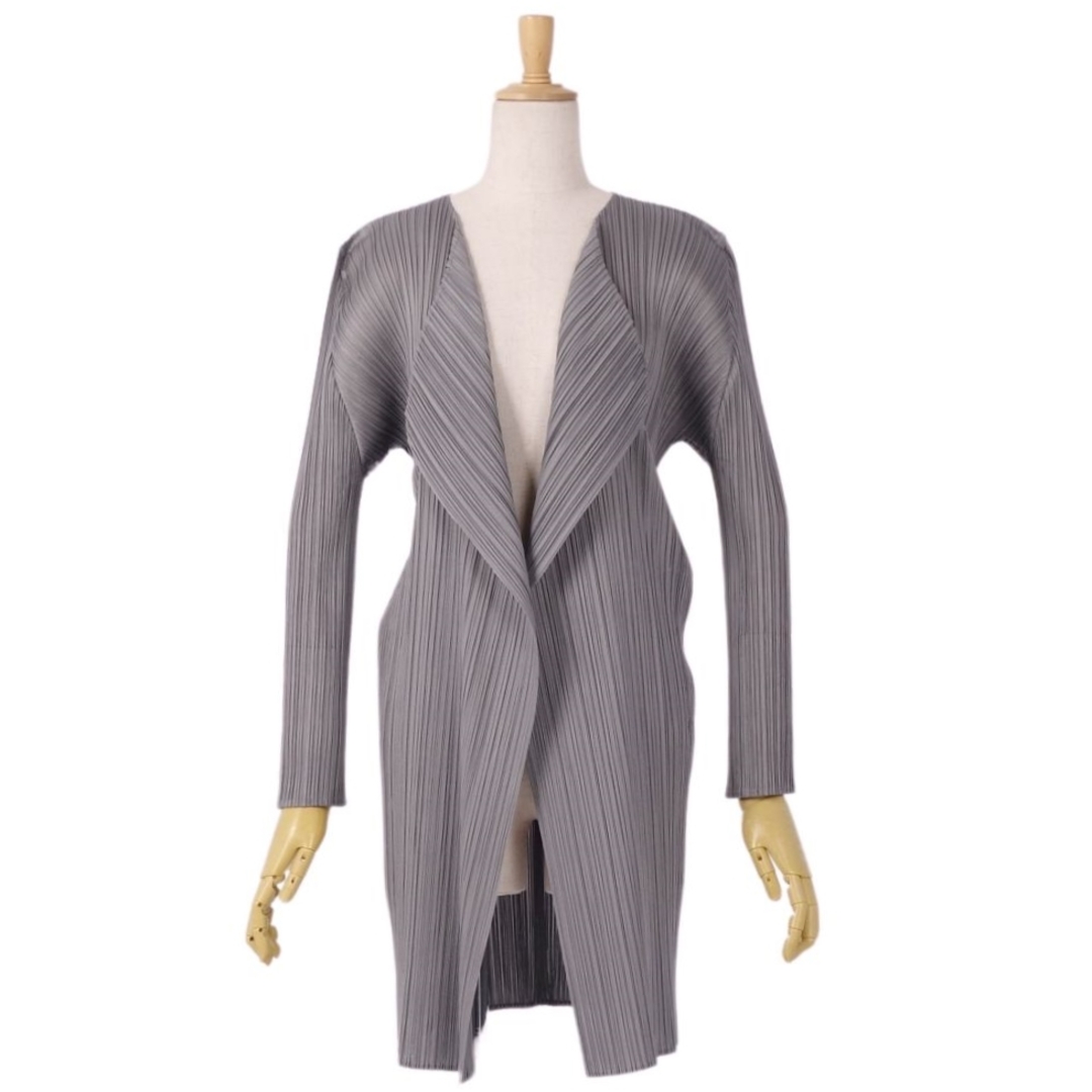 グレー プリーツプリーズ ロングカーディガンVネックグレー