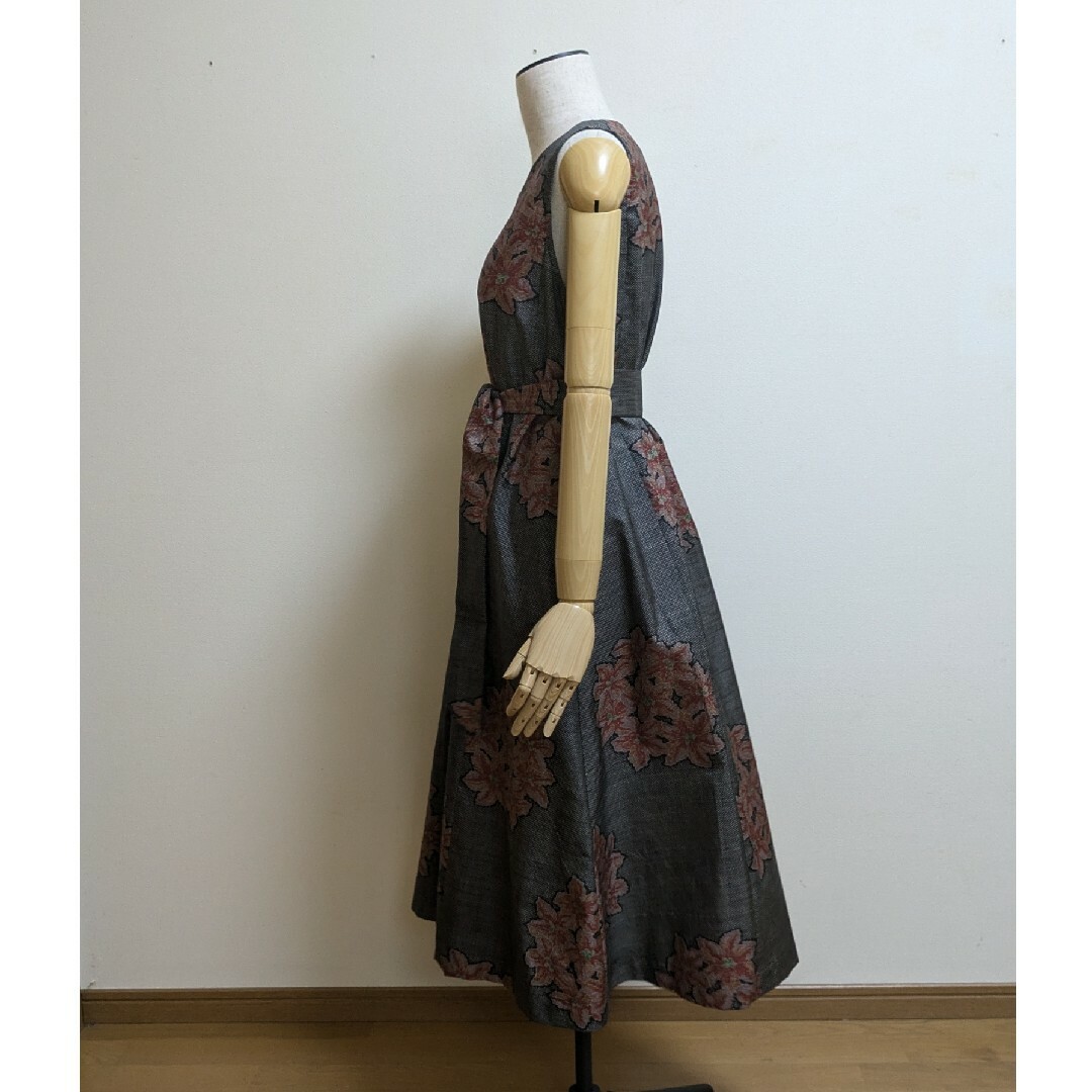 正絹大島紬】sizeM~L ワンピース&バック&ポーチ着物リメイク1910