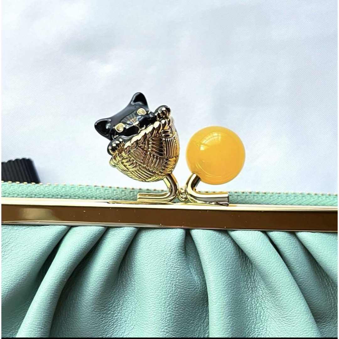 新品タグ付きインザバスケット 黒猫口金 がま口折り財布 ミント 希少