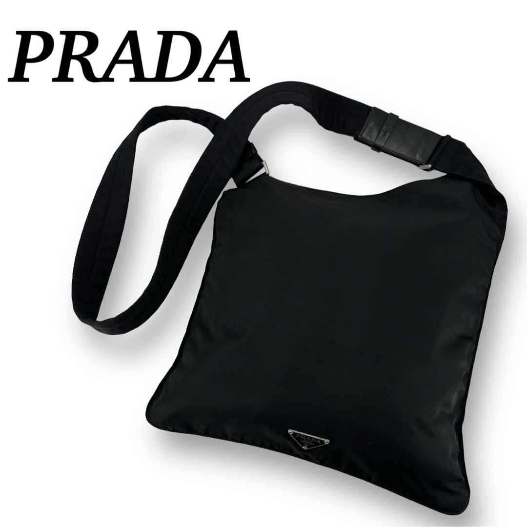 プラダ ショルダーバッグ 三角ロゴ 大容量 A4収納可 男女兼用 ナイロン 黒