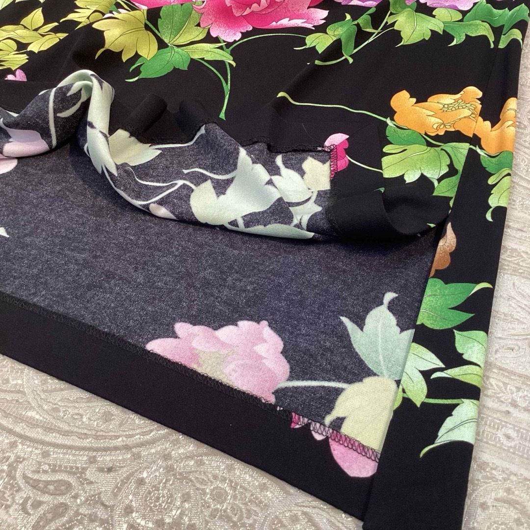 LEONARD FASHION レオナール チュニック 黒地×花柄 42