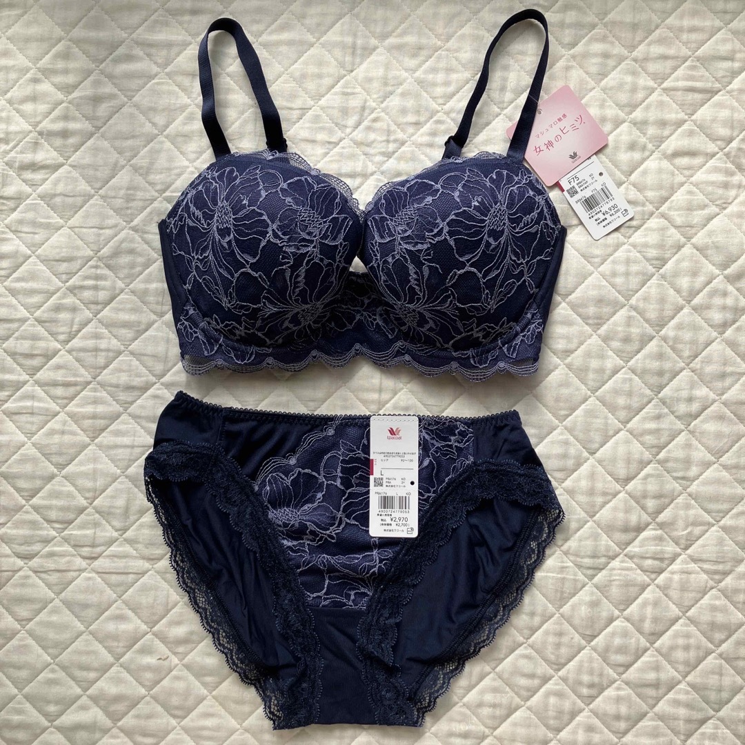 Wacoal - Wacoal 女神のヒミツ F75ブラ&ペアショーツLサイズセットの