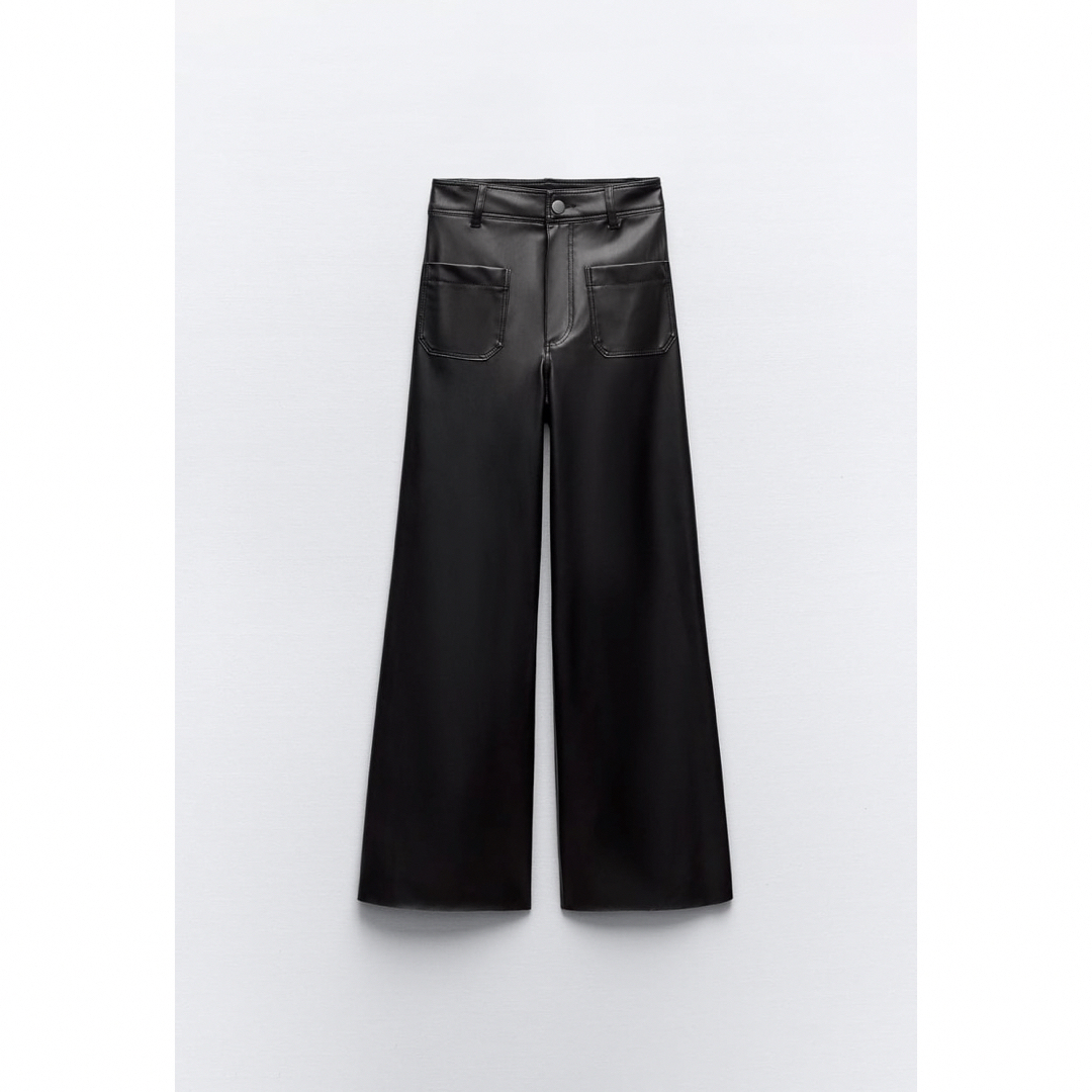 ZARA - ZWネイビー ストレート レッグ ハイウエスト フェイクレザー