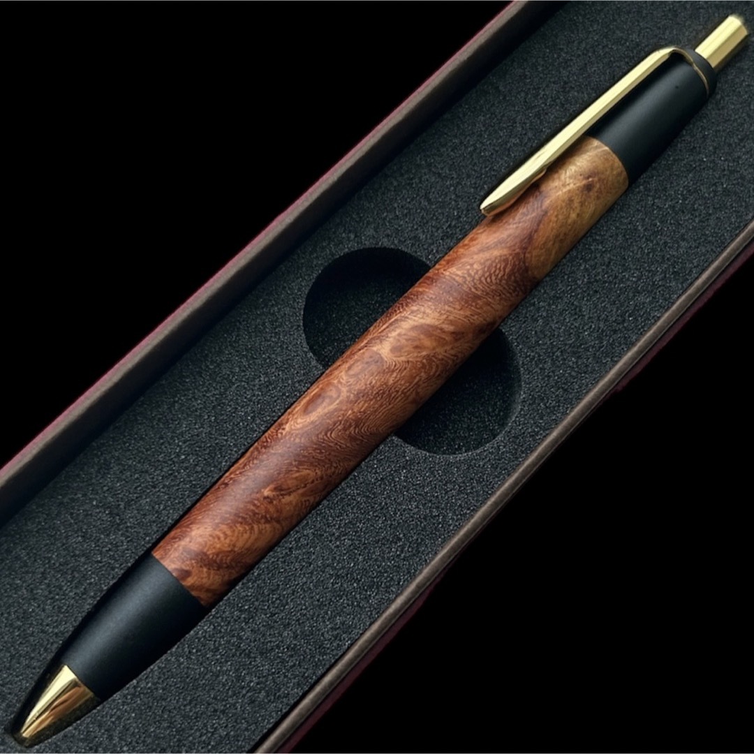 希少】 ボナンペン 本花梨瘤紅白 木軸シャープペンシル 真鍮金具 野原