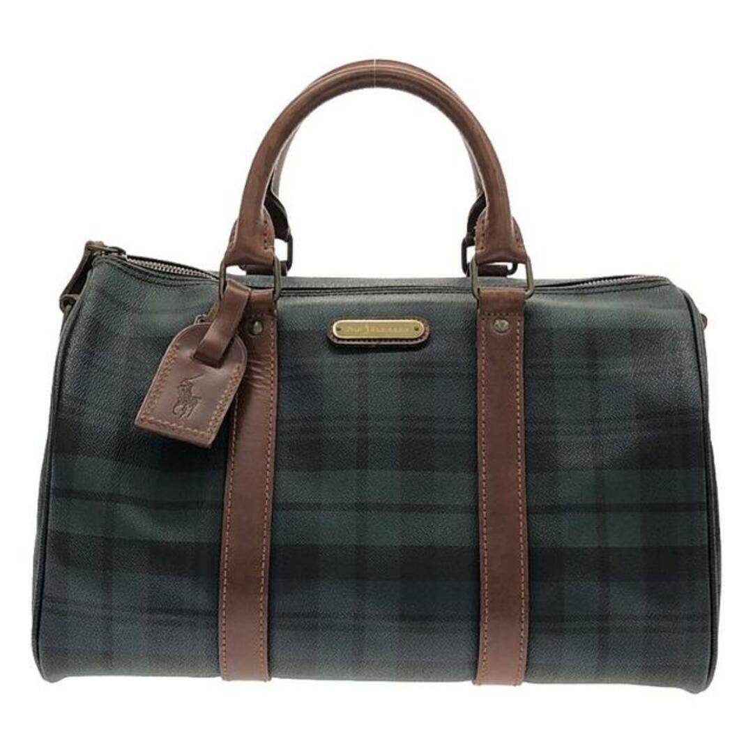 ダークグリーン・チェック柄ボストンバッグ