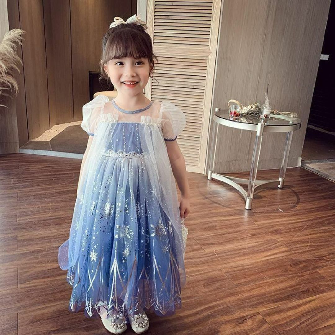 キッズ女の子アナ雪ドレス130ディズニー水色ブルーエルサ青コスプレ
