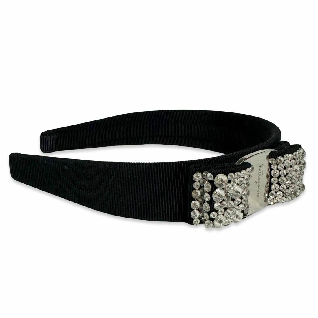 極美品フェラガモ ヴァラリボン サテン ラインストーン カチューシャ