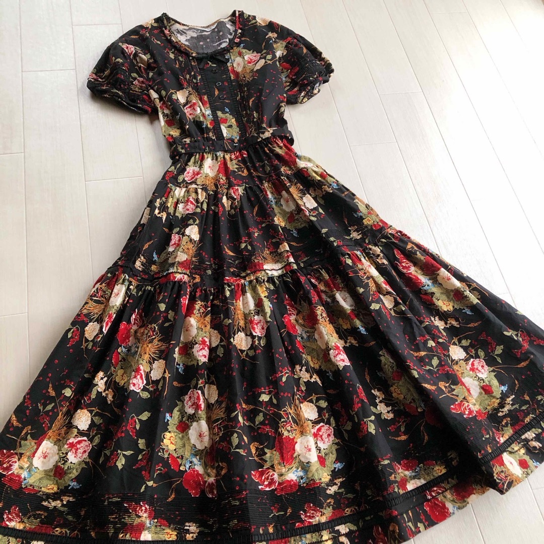 カネコイサオ ワンピース レディース 黒 リボン/ピンタック KANEKO