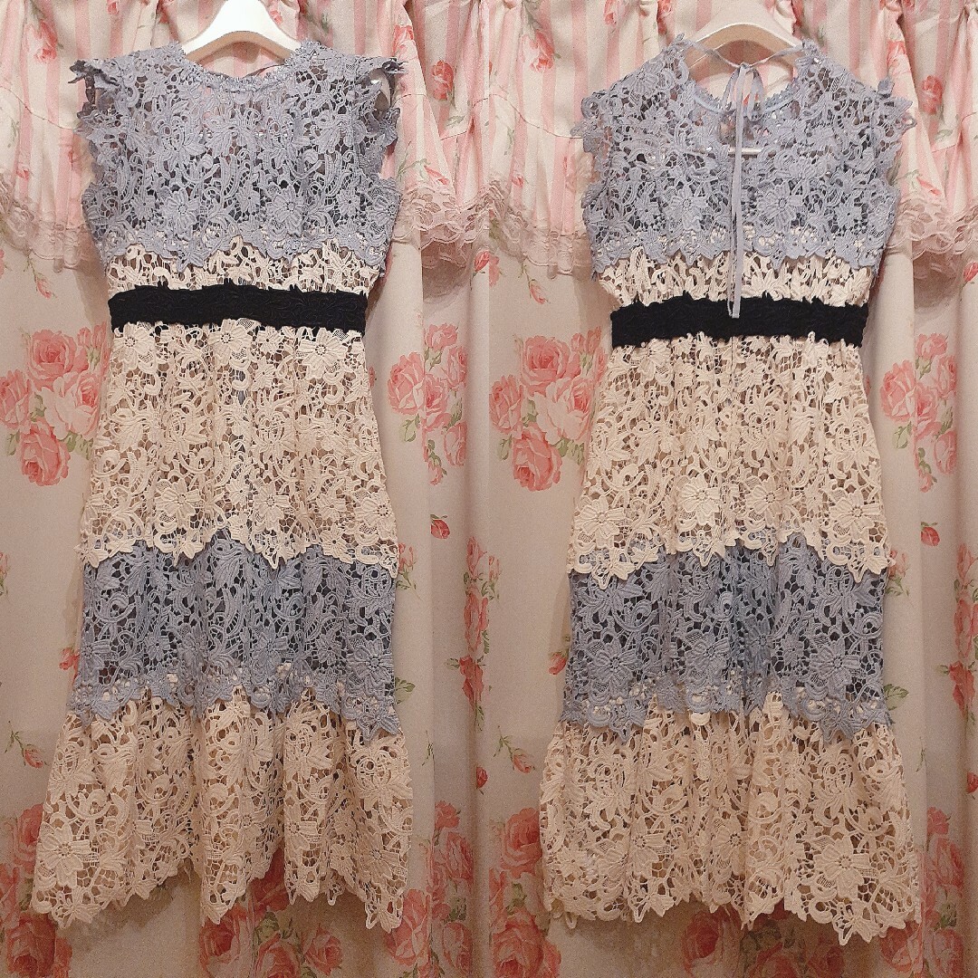 SNIDEL - スナイデル カラーブロッキングレースワンピース 花柄 ロング