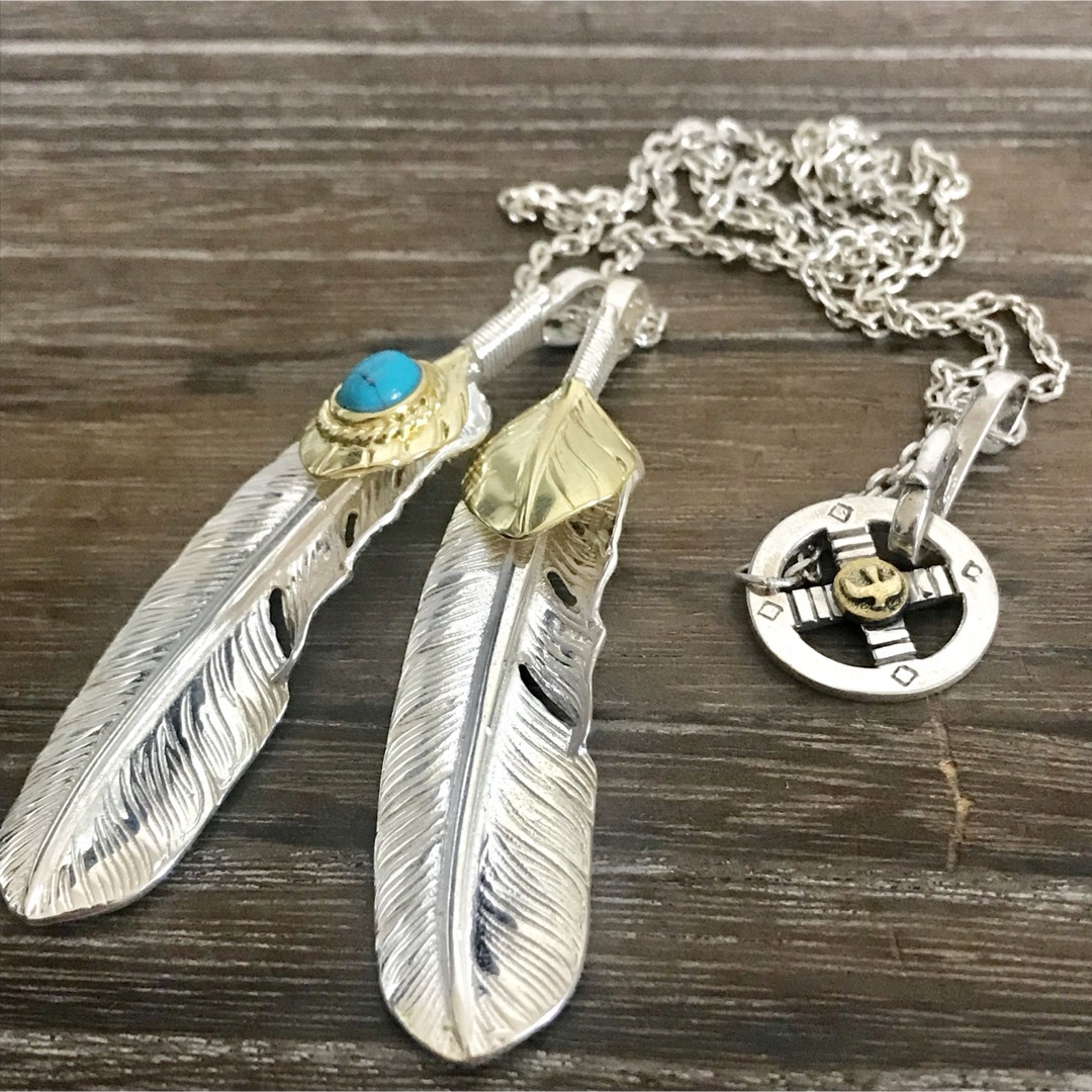 シルバー925 ターコイズ 上金ハートフェザー ネックレス / ゴローズ