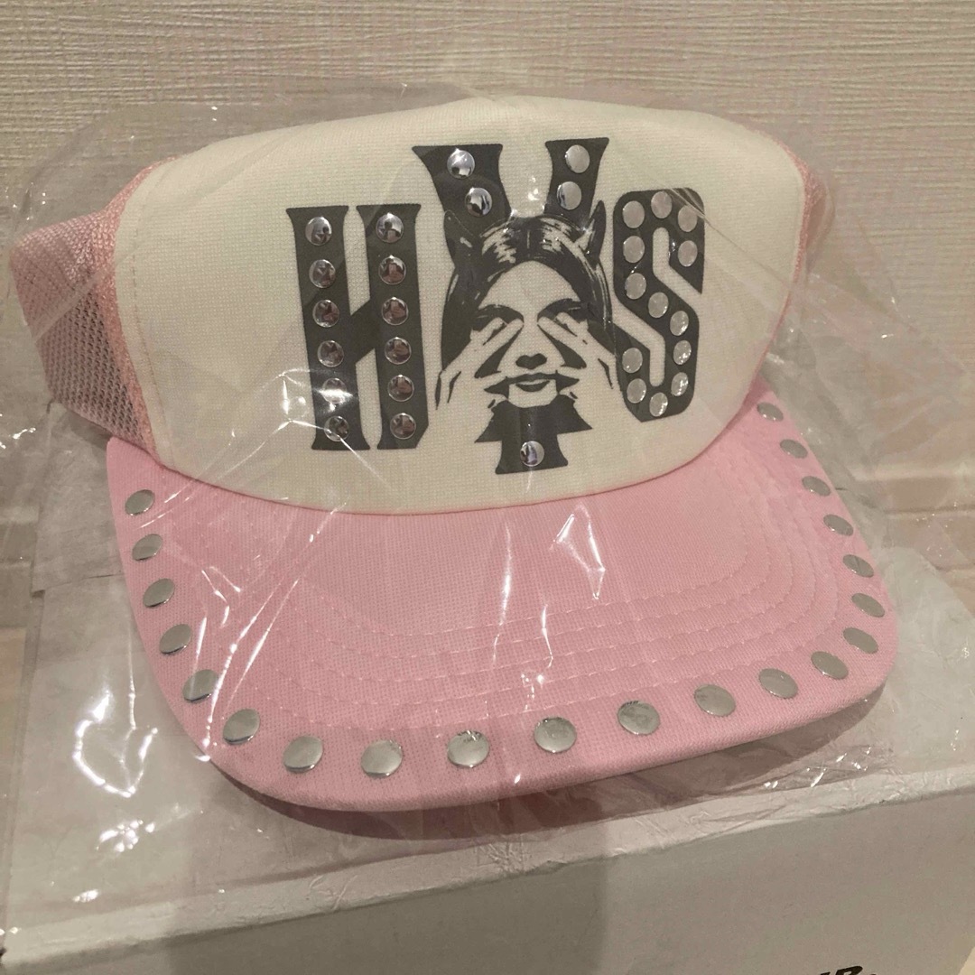 大人気！HYS メッシュキャップ【SEE NO EVIL スタッズ】ピンクF