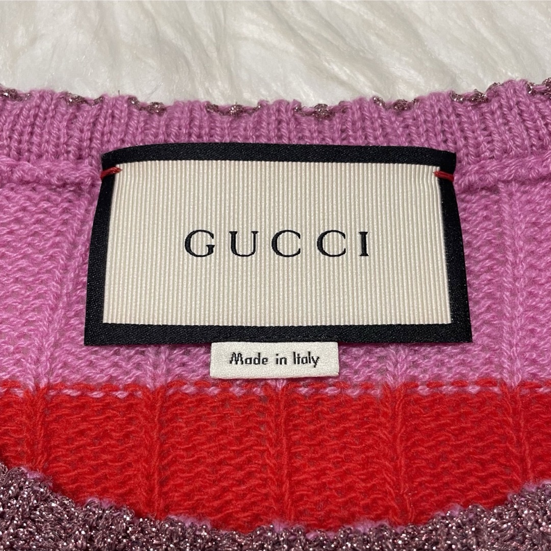 GUCCI - 本物 美品 グッチ 花柄 フラワー 刺繍 ボーダー 長袖 ニット
