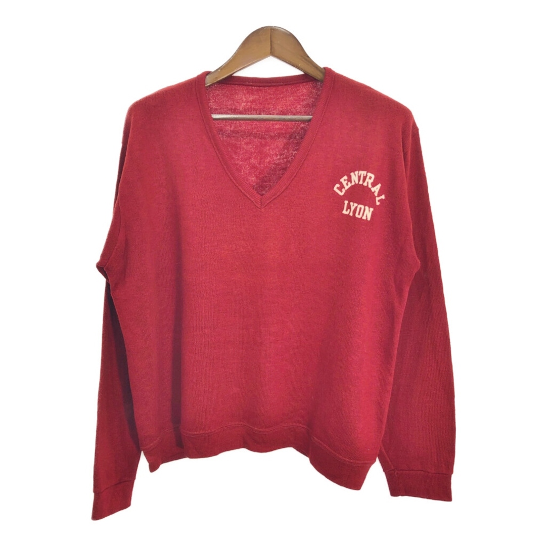 80年代 Vネック アクリル ニットセーター カレッジ レッド (メンズ L