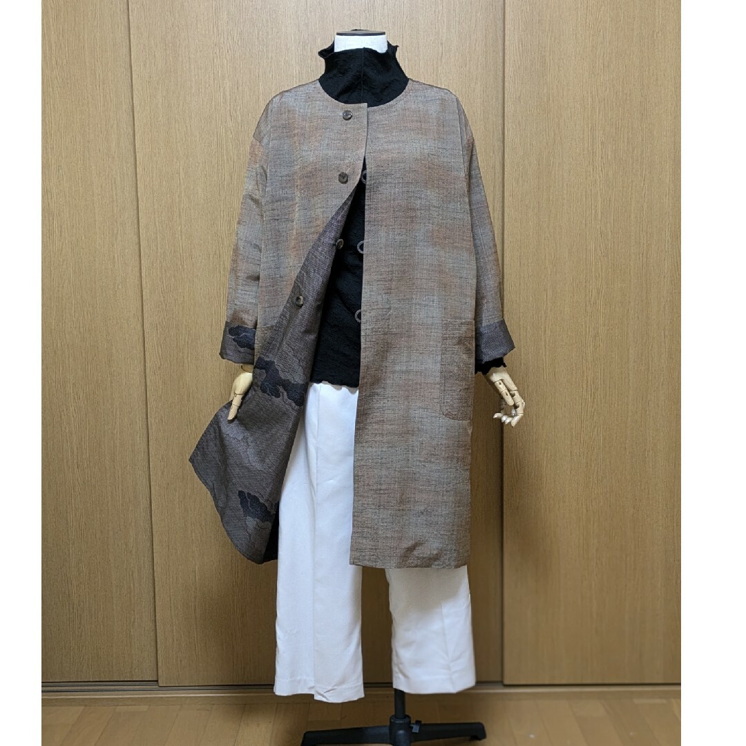 SOLD 着物リメイク リバーシブルコート 大島紬と紬 FREE SIZEの通販 by
