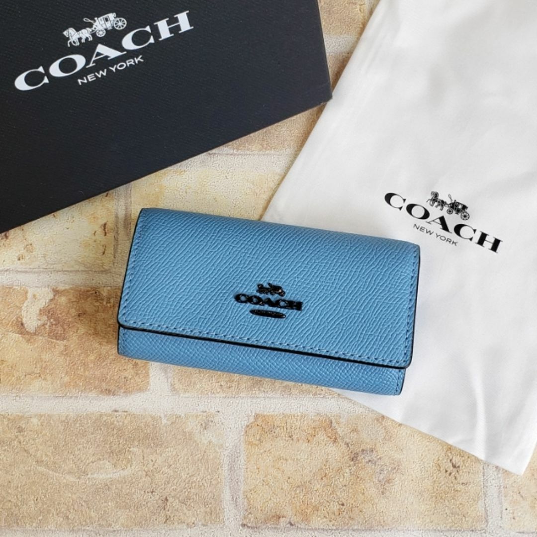 COACH - 美品 コーチ ☆ レザー キーケース 6リング 三つ折り ブルー