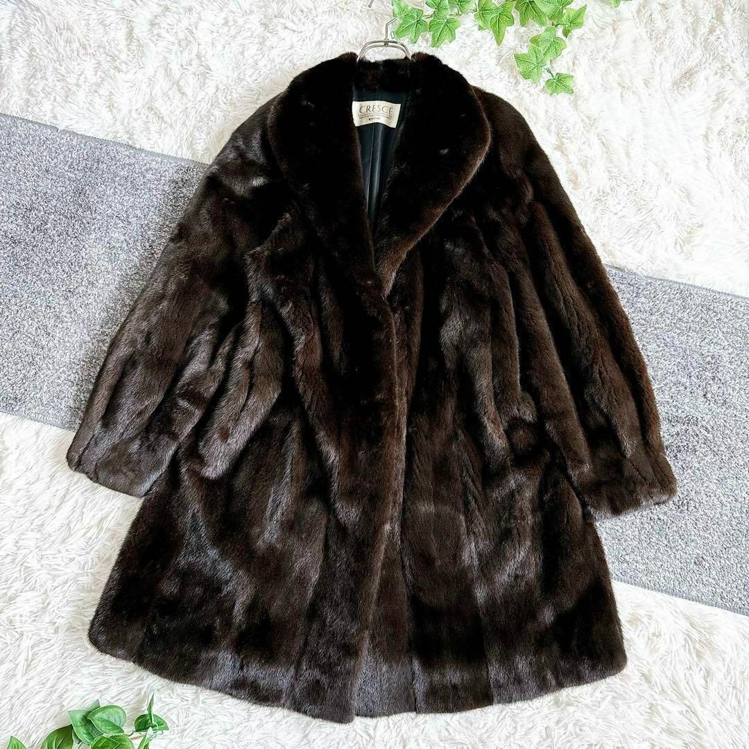 美品 ブラックグラマ 最高級毛皮 ダークミンク ロングコート リアル