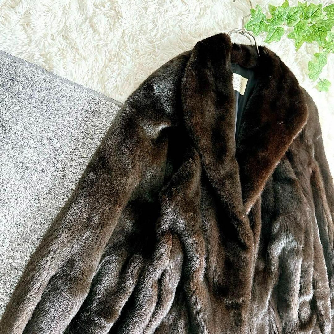 美品 ブラックグラマ 最高級毛皮 ダークミンク ロングコート リアル