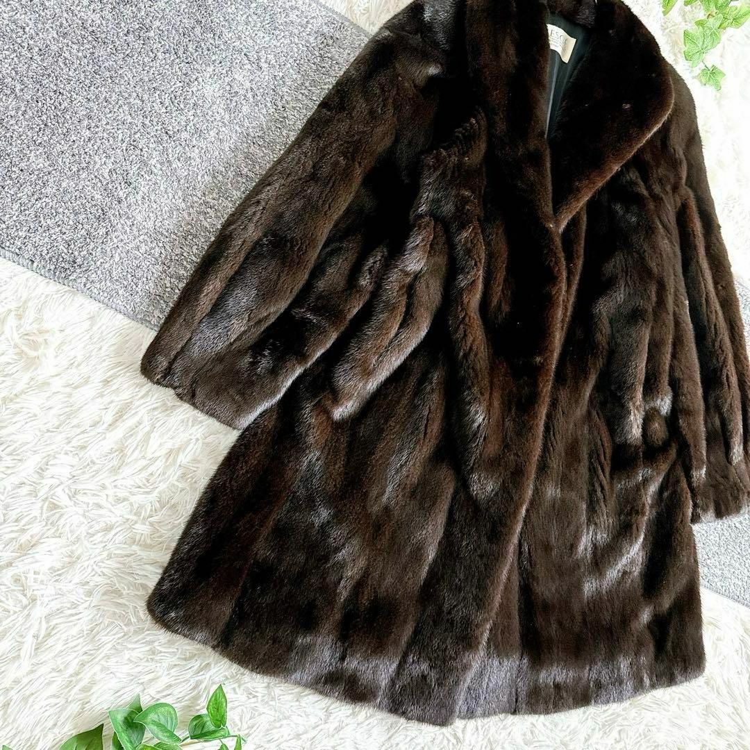 美品 ブラックグラマ 最高級毛皮 ダークミンク ロングコート リアル