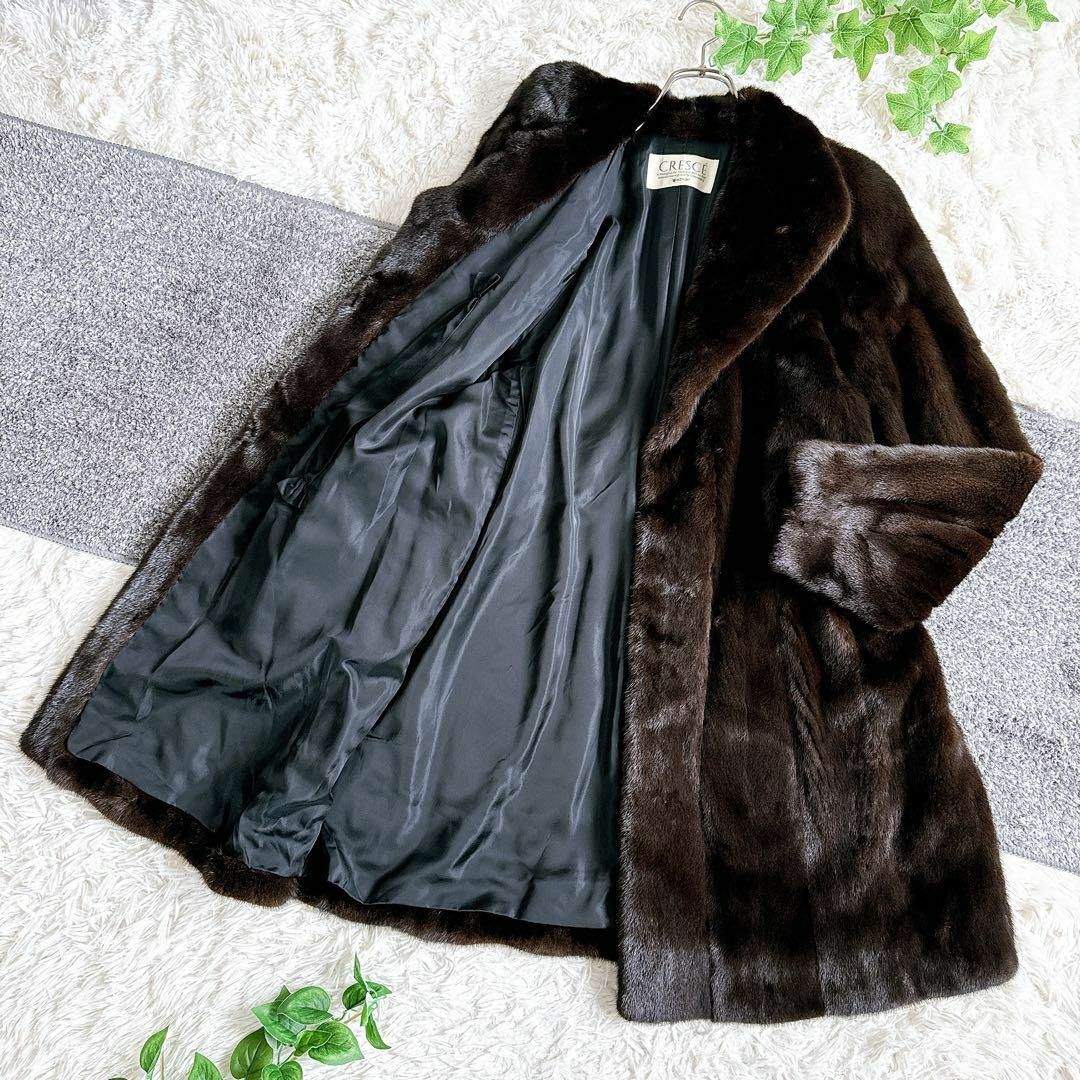 美品 ブラックグラマ 最高級毛皮 ダークミンク ロングコート リアル