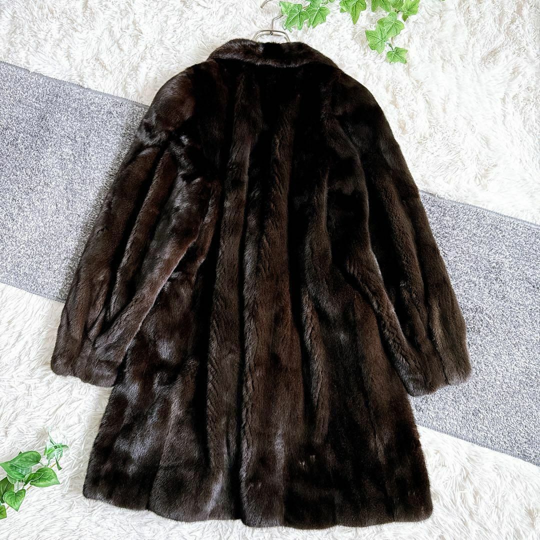 美品 ブラックグラマ 最高級毛皮 ダークミンク ロングコート リアル