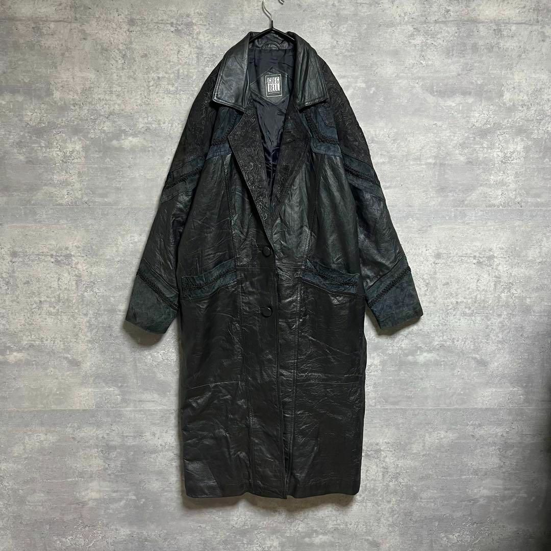 VINTAGE - SP No.1501 VINTAGE 希少 レザー ロングコート ペイズリー柄