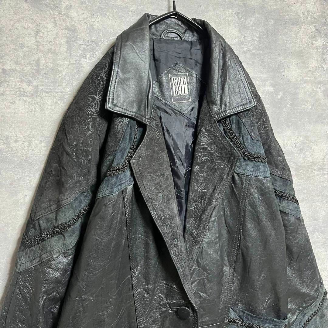 VINTAGE - SP No.1501 VINTAGE 希少 レザー ロングコート ペイズリー柄