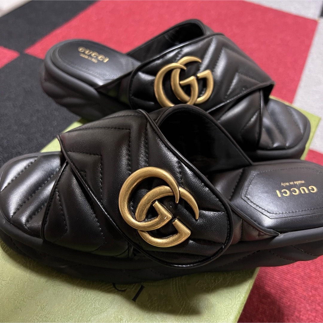 GUCCI - グッチ 美品 サンダル レザー ダブルg キルティングの通販 by