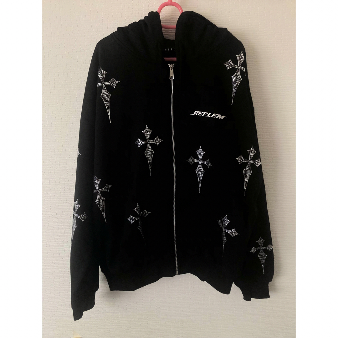 REFLEM - REFLEM レフレム ラインストーン 十字架 クロス パーカー 黒