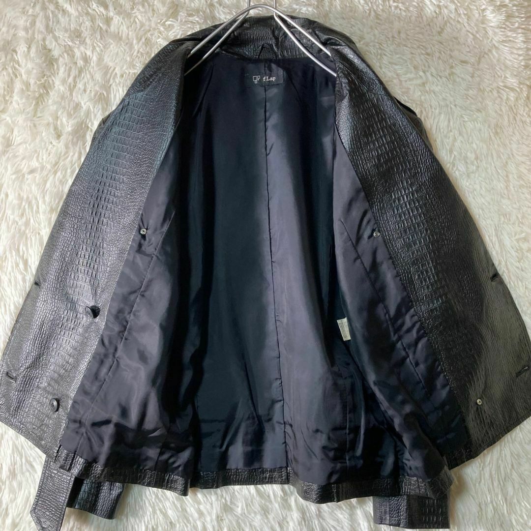 極美品 90s クロコダイル型押し 羊革 レザージャケット 金ボタン 日本