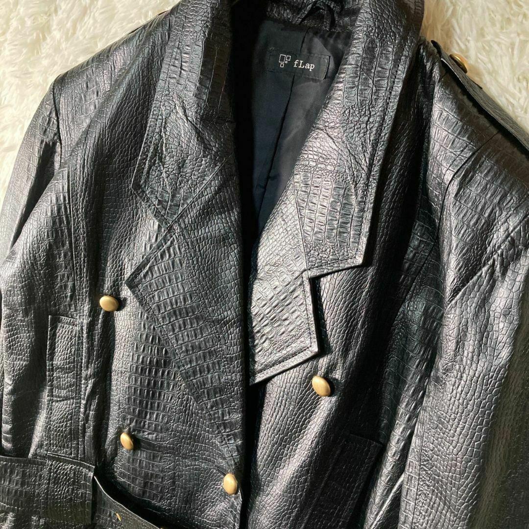 極美品 90s クロコダイル型押し 羊革 レザージャケット 金ボタン 日本