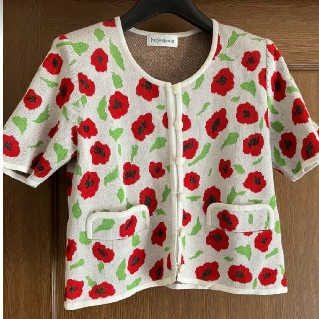 Yves Saint Laurent - イヴ・サンローラン 花柄 ニット カーディガンの