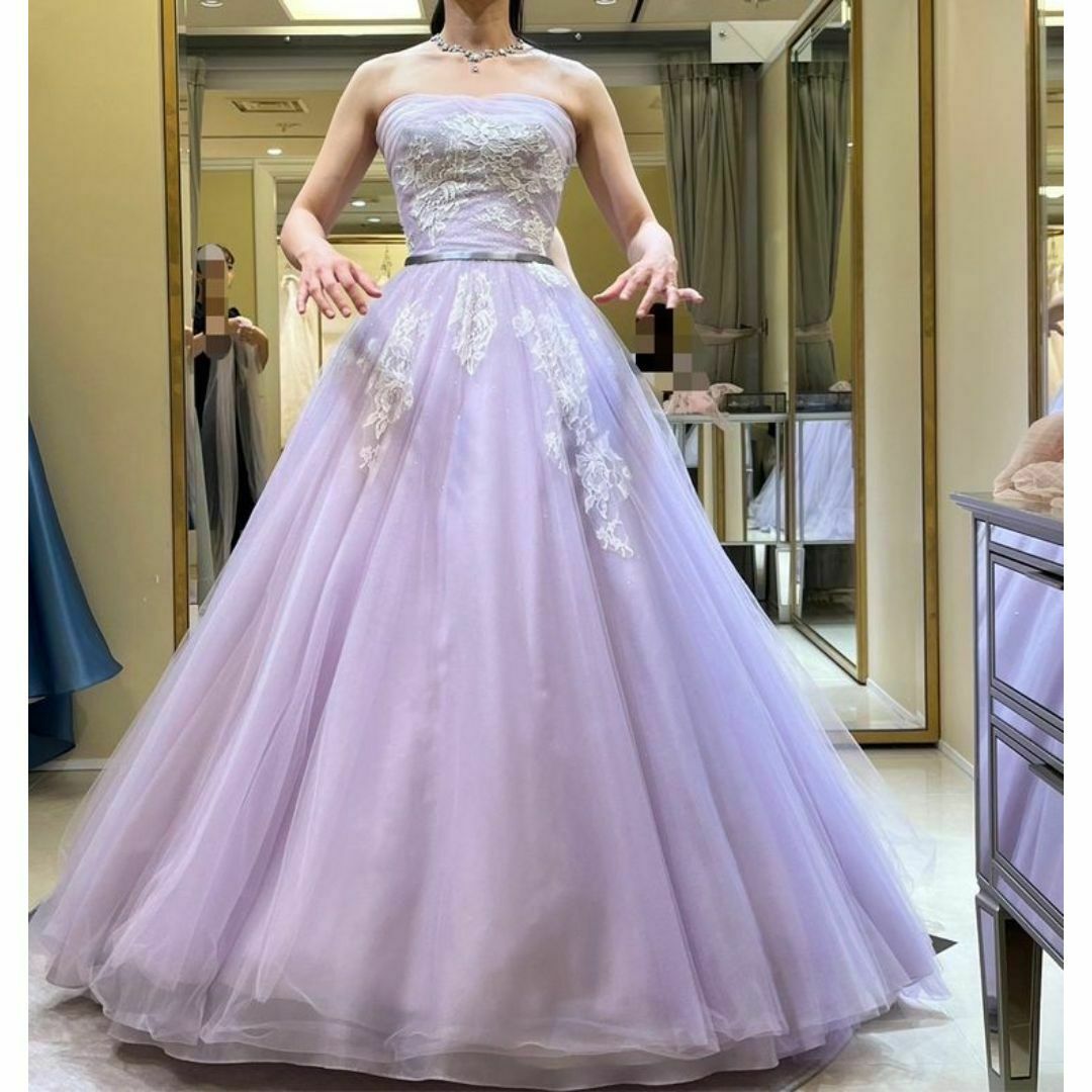 パーティードレス パープル オフショルダー キラキラチュール 繊細