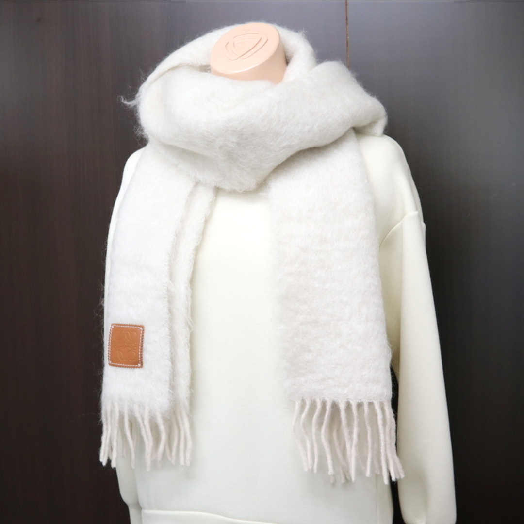 LOEWE - 【LOEWE】ロエベ モヘアマフラー ホワイト×ブラウン モヘア50