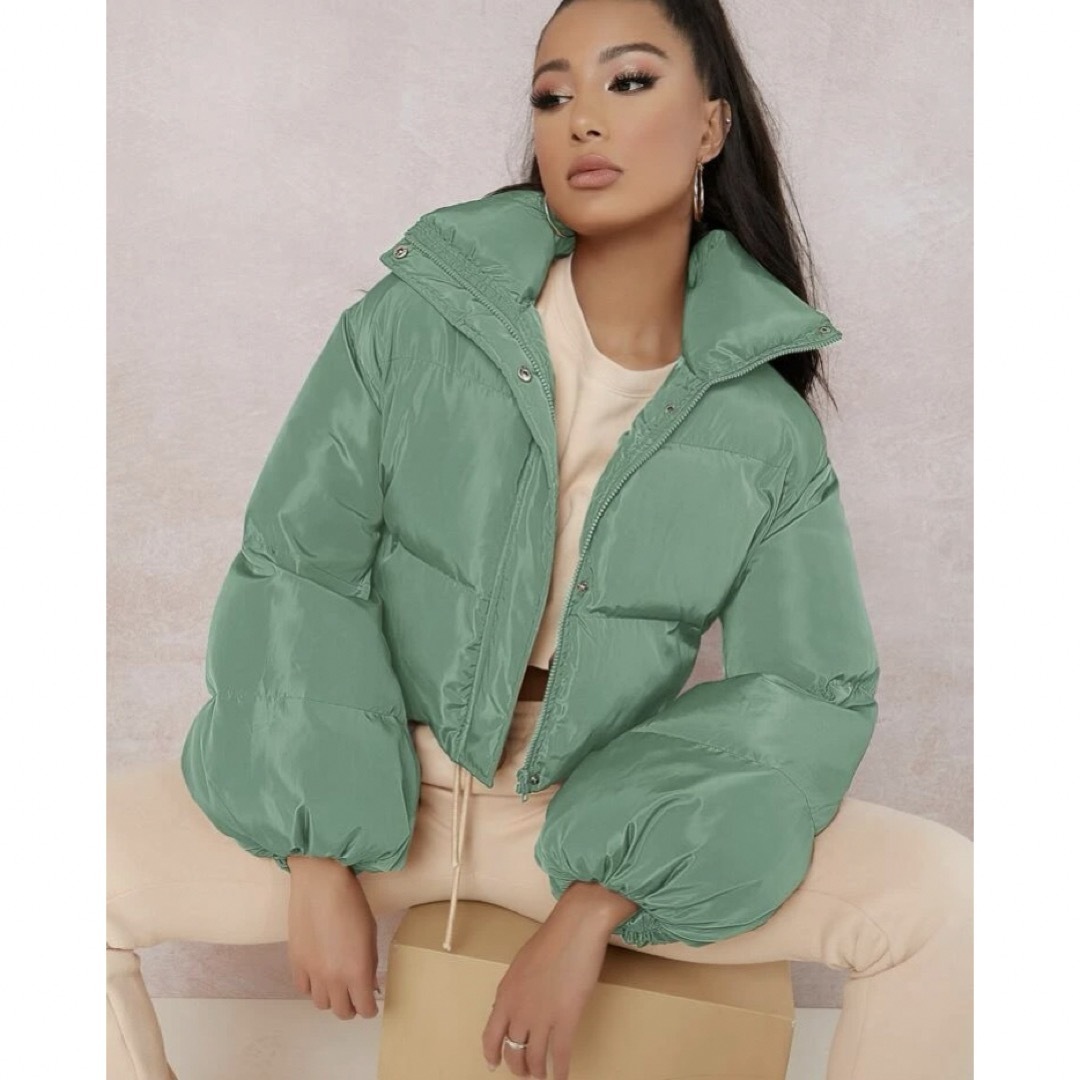 ミントグリーン ダウンジャケット ショート丈 バルーンスリーブの通販