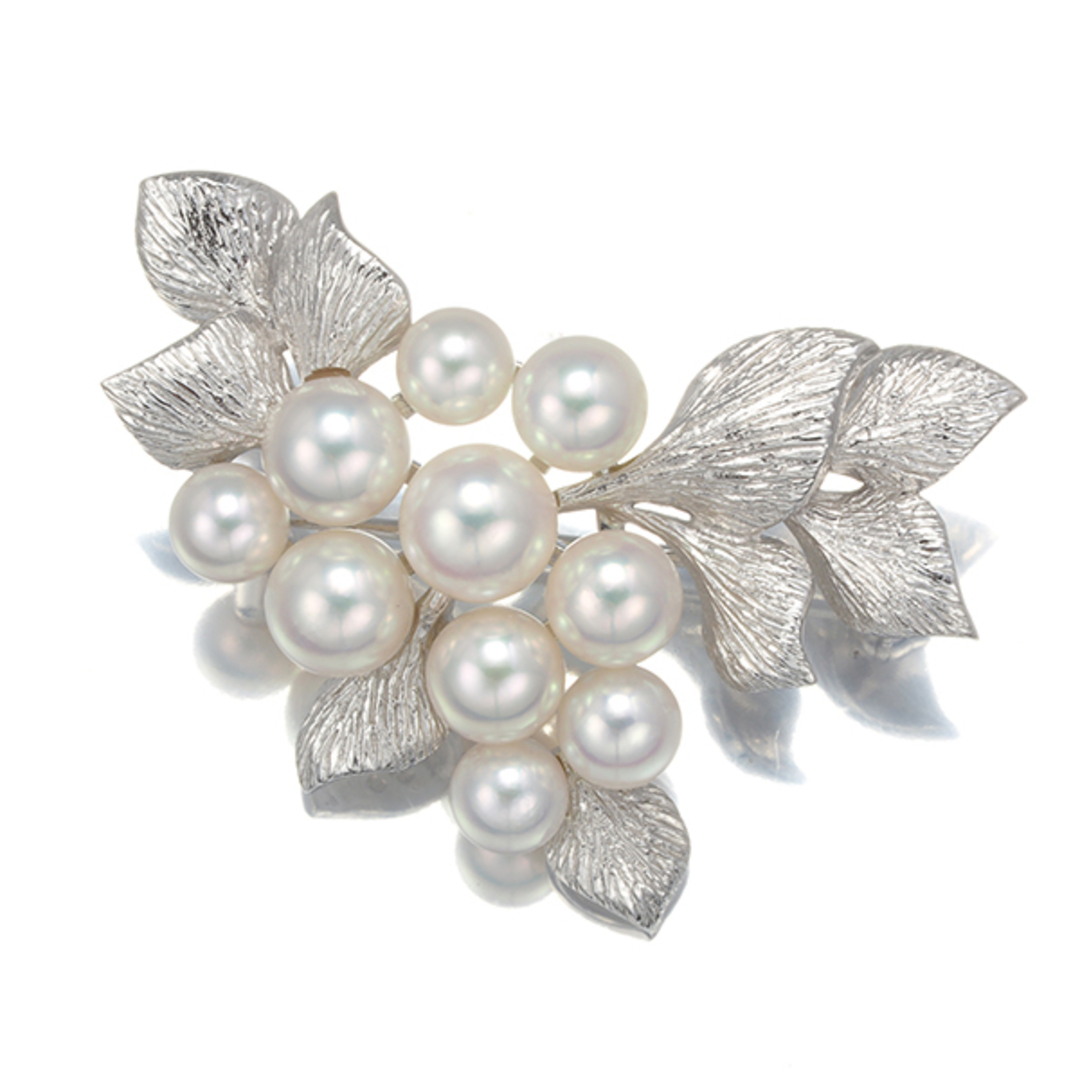 MIKIMOTO - ミキモト ブローチ パール 真珠 5.0-6.8mm リーフ K18WG の