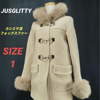 美品 JUSGLITTY カシミヤ フォックスファー フード付 ダッフルコート